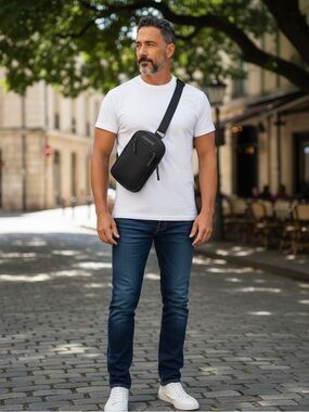 Johnston & Murphy Black Sling Crossbody Bag NWT Minimalist Travel Bag
